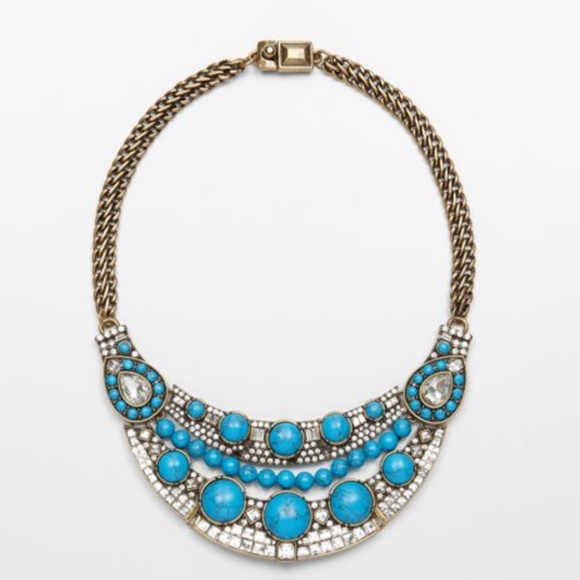 Ann Taylor Faux Turquoise Half Moon Statement Necklace - Picture 11 of 11